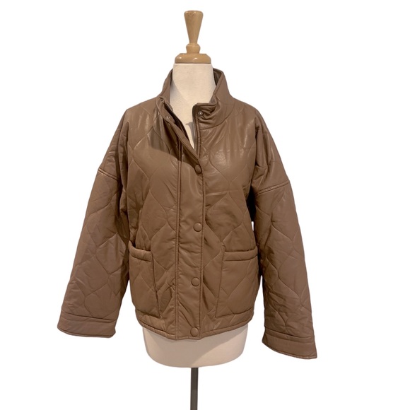 Gilli Brown Faux Leather Quilted Puffer Jacket -NWOT - Picture 1 of 6
